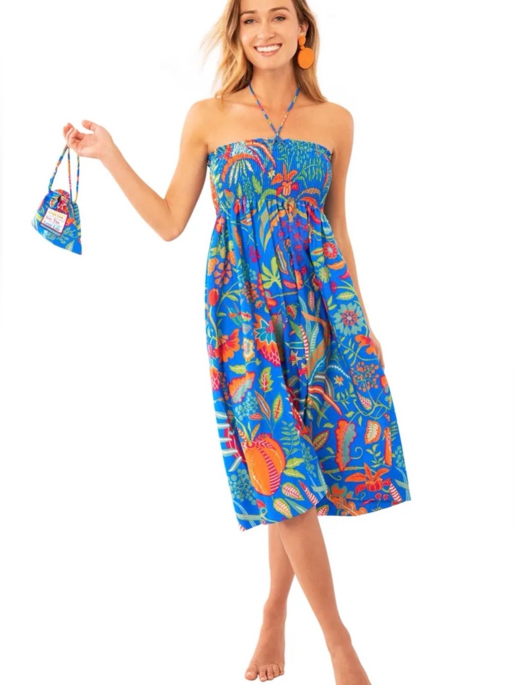 Gretchen Scott Designs Strapless Tropical Print Maxi Dress in Blue